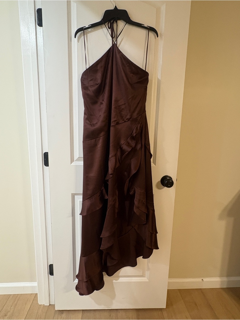 Steve Madden Chocolate Brown Halter High-Low Ruffle Dress